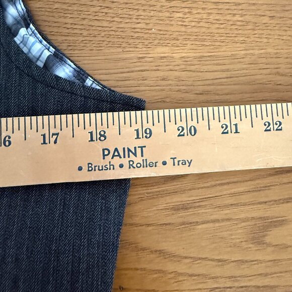 BKE | Dark Grey Pinstripe 5 Button Front Men's Vest with Checkered Lining - Picture 6 of 7